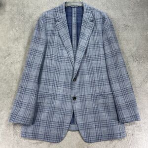 Bonobos Fairway & Marlane Sport Coat Mens 46L Gray Blue Plaid Single Breasted